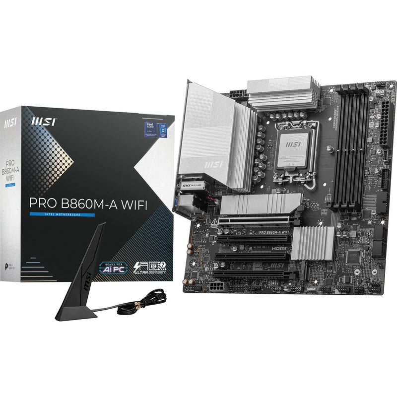Load image into Gallery viewer, Msi pro b860m-a wifi socket 1851 moederbord (zilver, raid, 5gb-lan, wi-fi 7, bt, sound, µatx)

