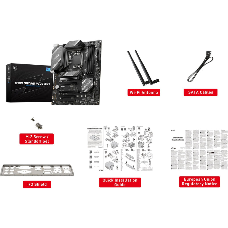 Load image into Gallery viewer, Msi b760 gaming plus wifi socket 1700 moederbord (grijs zwart, raid, 2.5gb-lan, wi-fi 6e, bt, sound, atx)
