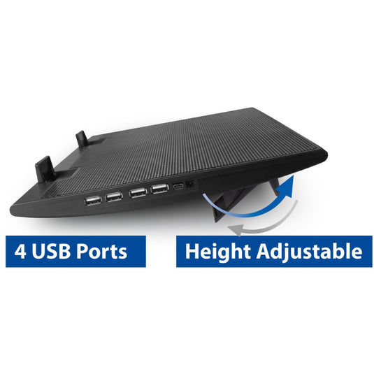 Act connectivity laptopstandaard, met ventilator, hoogte verstelbaar in 2 standen (zwart, 4-poorts usb 2.0 hub)