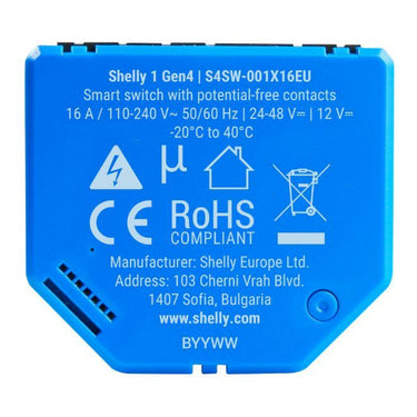 Shelly 1 gen4 relais (blauw, bluetooth, wi-fi)