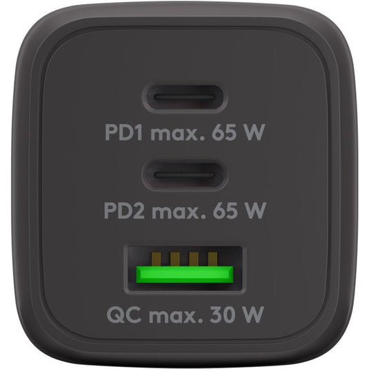 Goobay usb-c snellader nano (65 w) en usb-c textielkabel (zwart, 2x usb-c, 1x usb-a, 1 meter)