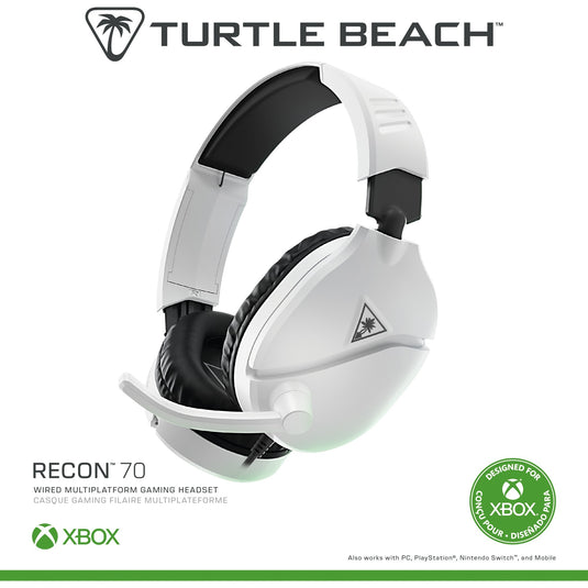 Turtle beach ear force recon 70x white (2024) over-ear gaming headset (wit, xbox series x|s, xbox one, ps4, ps5, switch, pc, mobile)