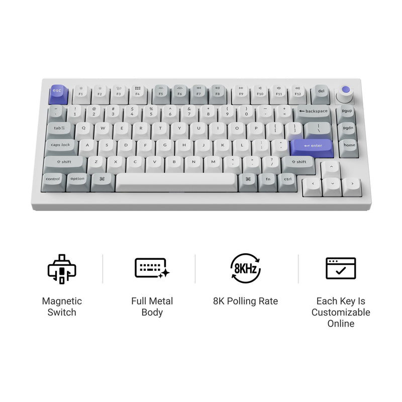 Load image into Gallery viewer, Keychron q1 he 8k magnetic switch keyboard (wit, us lay-out (qwerty), ultra-fast lime, 75%, rgb, hot swap, 8k)
