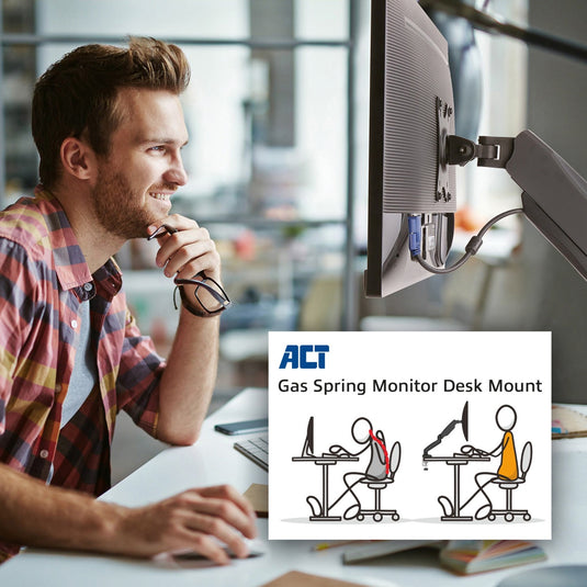 Act connectivity monitorarm office met gasveer, 1 scherm (zwart)