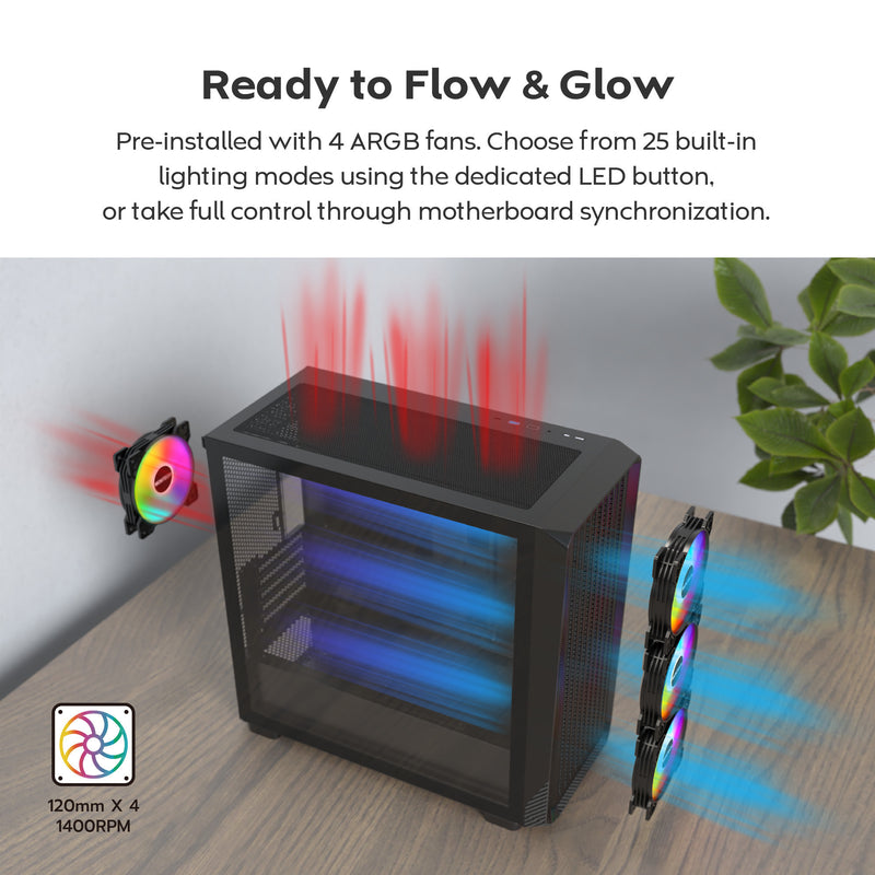 Load image into Gallery viewer, Montech x5m midi tower behuizing (zwart | 2x usb-a | 1x usb-c | rgb | tempered glass)
