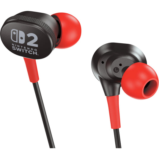 Powera bedrade oordopjes voor nintendo switch 2 in-ear (zwart rood, nintendo switch 2, nintendo switch, nintendo switch - oled model, nintendo switch lite)
