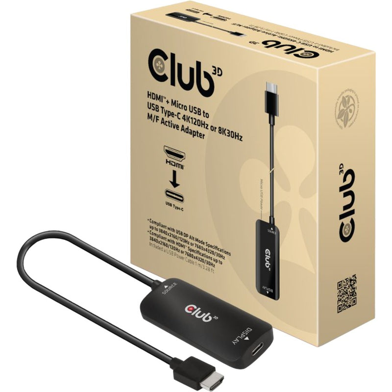 Load image into Gallery viewer, Club 3d hdmi + micro-usb naar usb-c adapter (zwart)
