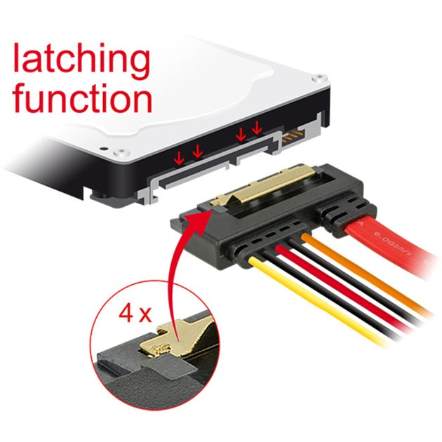 Load image into Gallery viewer, Delock sata 7 pin + molex 4 pin power plug > sata 22 pin haaks adapter (zwart rood)
