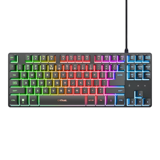 Trust gxt 833 thado toetsenbord met tkl-verlichting, gaming toetsenbord (zwart, us lay-out, 80% (tkl), rgb)