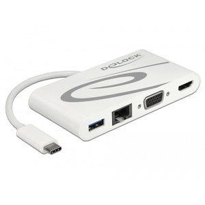 Delock usb-c 3.1 > hdmi + vga + lan + usb adapter (wit, 0,14 meter, 4k 30 hz)