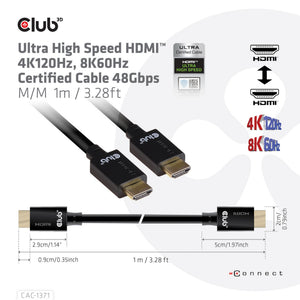 Club 3d gecertificeerde ultra high speed hdmi 2.1 kabel (zwart, 1 meter, 8k)
