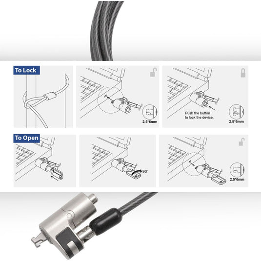 Act connectivity nano laptopslot met sleutels diefstalbeveiliging (grijs, 2 meter)