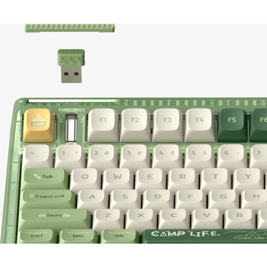 Iqunix og80 camping wireless mechanical keyboard, gaming toetsenbord (groen oranje, us lay-out, cherry mx red, rgb leds, 80% (tkl), hot-swappable, pbt, 2.4ghz | bluetooth 5.1 | usb-c)