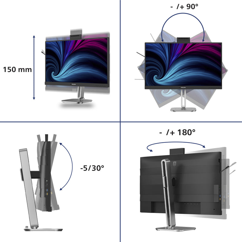 Load image into Gallery viewer, Philips 27b2u4601h 00 27 ledmonitor (zilver zwart, hdmi, displayport, usb-c, webcam, 120 hz)
