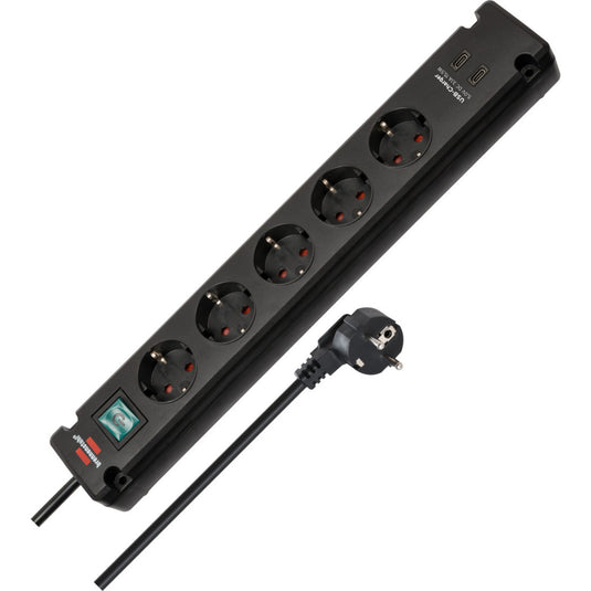 Brennenstuhl bremounta stekkerdoos 5-voudig met 2 usb c-laadcontactdozen stekkerdoos (zwart, 2x usb c)