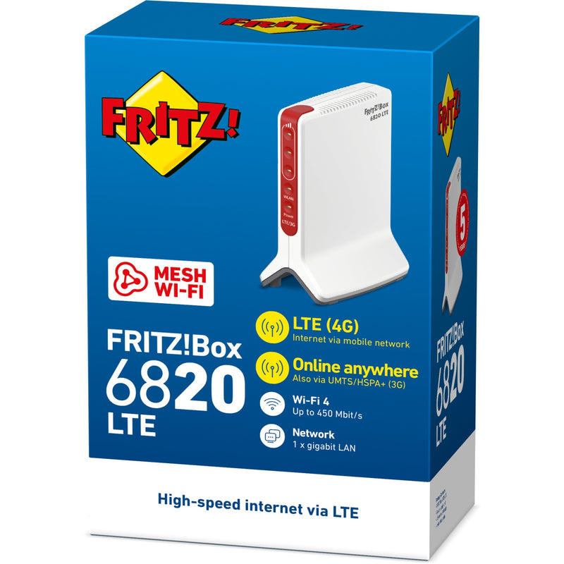 Load image into Gallery viewer, Fritz! box 6820 lte v3 international wlan lte router (wit rood, 4g (lte), 3g 3g+ (umts hspa+), mesh wi-fi)
