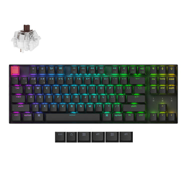Keychron k8x-h3 rgb mechanisch toetsenbord (zwart, us lay-out (qwerty), super brown, 80% (tkl), rgb, cherry double-shot pbt keycaps, hot swap, bluetooth | usb-c)
