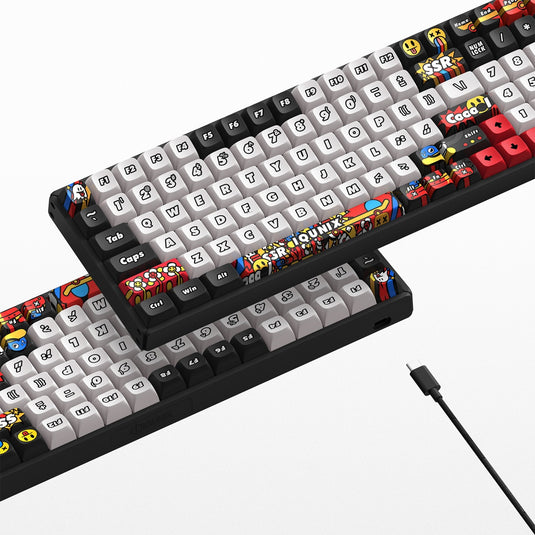 Iqunix f97 graffiti diary wireless mechanical keyboard (zwart, us lay-out (qwerty), cherry mx silent red, 96%, rgb leds, 96%, hot-swappable, pbt, 2.4ghz | bluetooth 5.1 | usb-c)