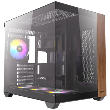 Antec cx800 wood argb midi tower behuizing (zwart houtkleur | 1x usb-a | 1x usb-c | tempered glass)