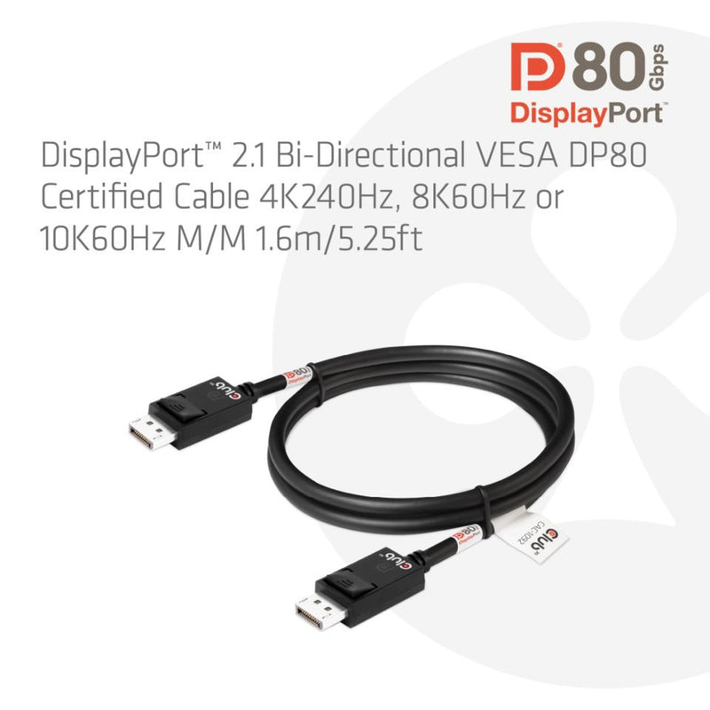 Load image into Gallery viewer, Club 3d gecertificeerde displayport 2.1 kabel (zwart, 1,6 meter, 10k)
