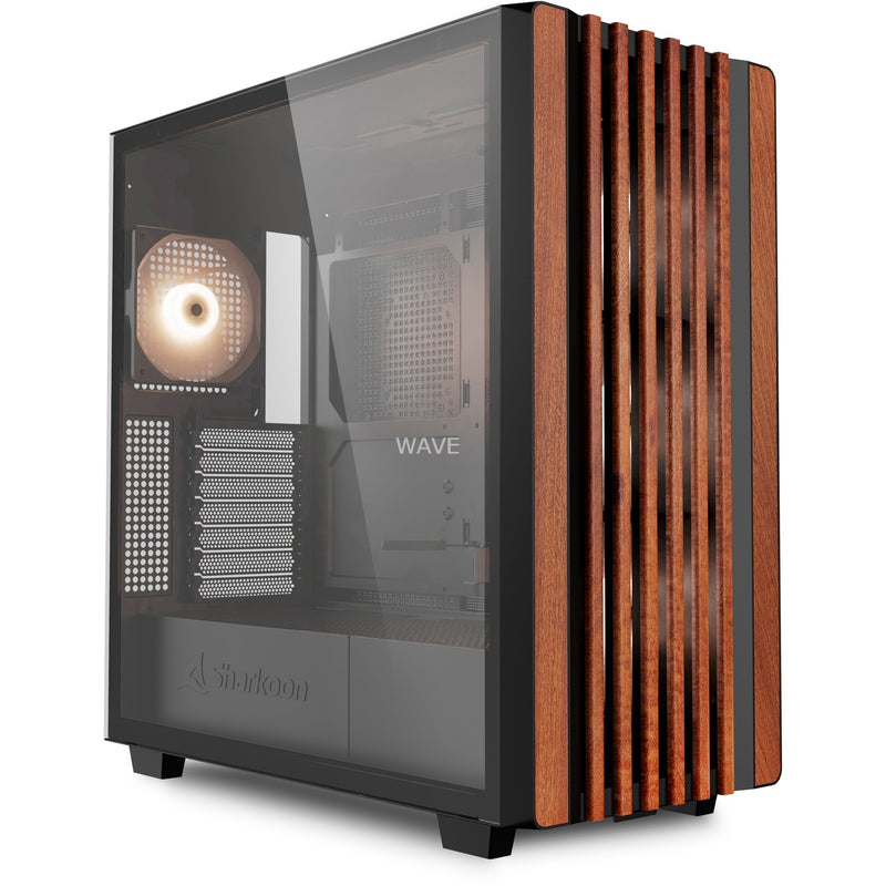 Load image into Gallery viewer, Sharkoon rebel c70g rgb midi tower behuizing (zwart houtkleur | 2x usb-a | 1x usb-c | rgb | tempered glass)
