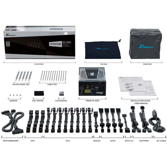 Seasonic prime px-1600 modulaire 1600 watt voeding (zwart, 2x 12vhpwr, 8x pcie)