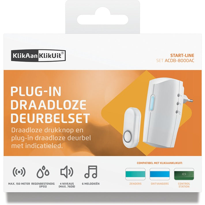 Load image into Gallery viewer, Klikaanklikuit acdb-8000ac plug-in draadloze deurbelset (wit)
