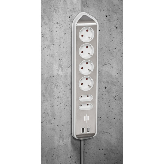 Brennenstuhl estilo hoekstopcontact 4-voudig met usb-oplaadfunctie stekkerdoos (wit roestvrij staal)