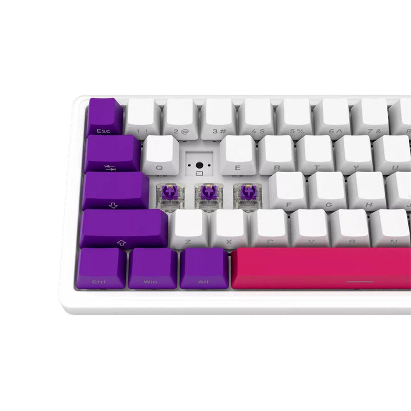 Load image into Gallery viewer, Lorgar kbp70mw rgb mechanisch gaming toetsenbord (wit, us lay-out (qwerty), logar toxic purple, 65%, rgb, hot-swappable, pbt double-shot, bluetooth | 2.4ghz | usb)
