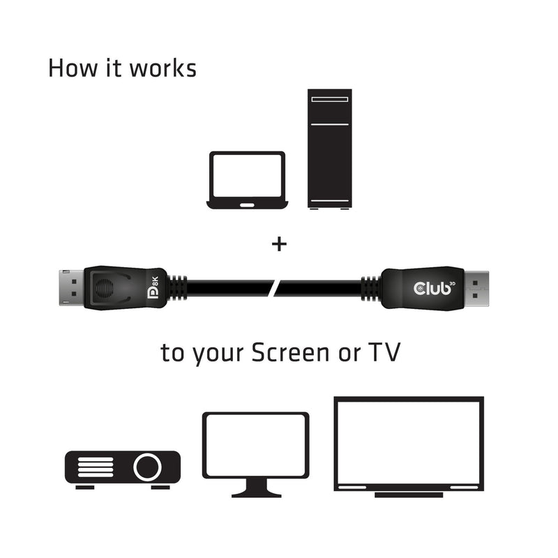 Load image into Gallery viewer, Club 3d displayport 1.4 - displayport 1.4 male-male kabel (zwart, 2 meter)
