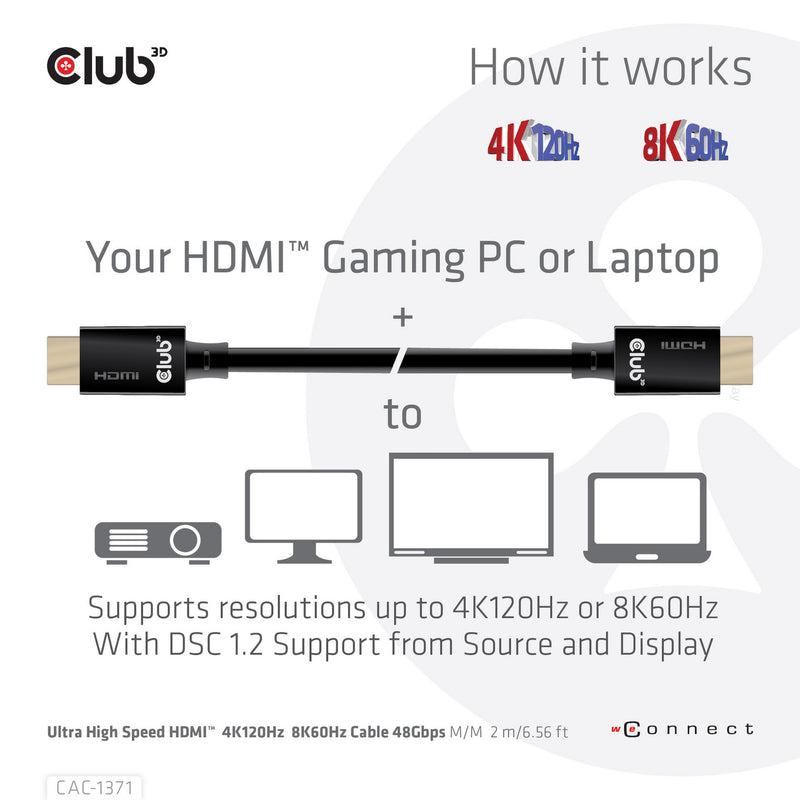 Load image into Gallery viewer, Club 3d gecertificeerde ultra high speed hdmi 2.1 kabel (zwart, 1 meter, 8k)

