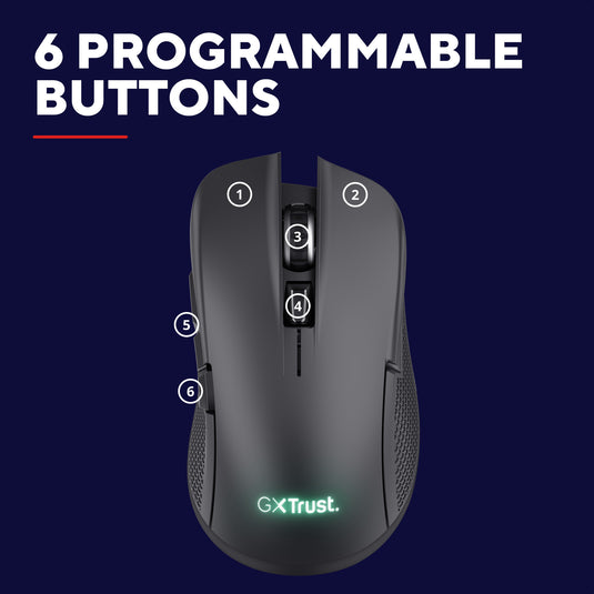 Trust gxt 931 ybar draadloze gamingmuis (zwart, 200 - 7.200 dpi, 2.4ghz bluetooth usb)