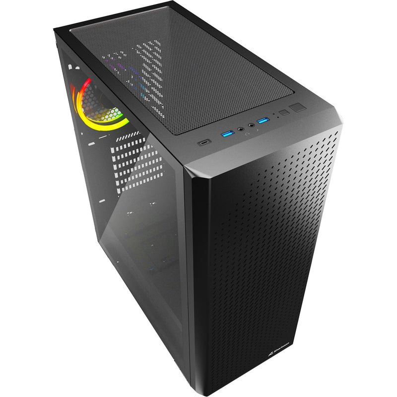 Load image into Gallery viewer, Sharkoon vs9 rgb black midi tower behuizing (zwart | 2x usb-a | 1x usb-c | rgb | tempered glass)
