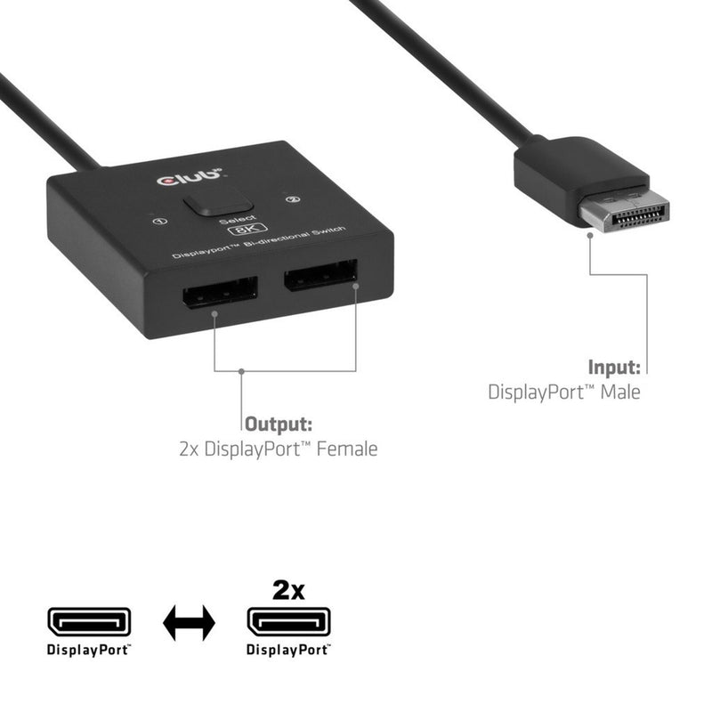 Load image into Gallery viewer, Club 3d 2-in-1 bidirectionele displayport switch (zwart, 8k)
