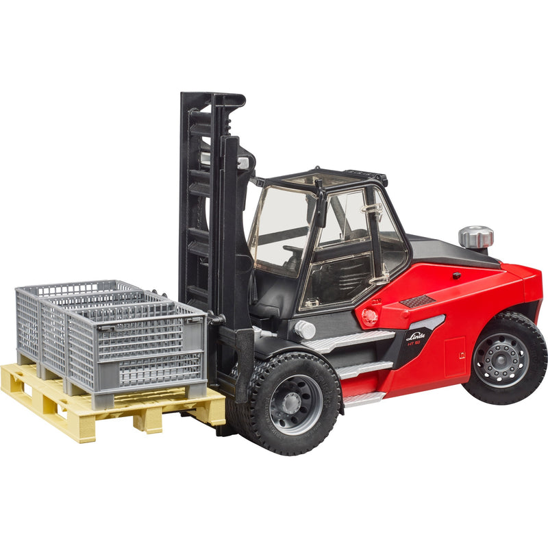 Load image into Gallery viewer, Bruder linde ht160s heftruck met pallet en 3 palletkooien modelvoertuig (02513)
