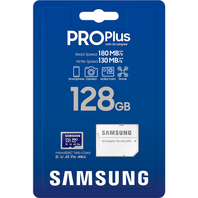 Load image into Gallery viewer, Samsung pro plus 128 gb microsdxc (2023) geheugenkaart (blauw, uhs-i u3, class 10, v30, a2)
