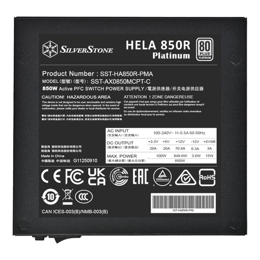 Silverstone hela 850r platinum modulaire 850 watt voeding (zwart, 4x pcie)