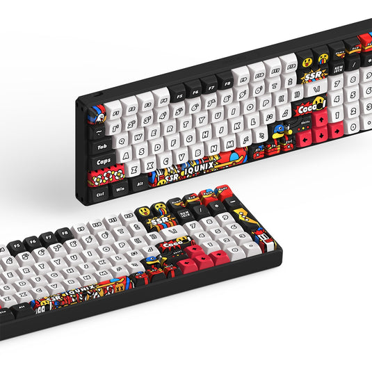 Iqunix f97 graffiti diary wireless mechanical keyboard (zwart, us lay-out (qwerty), cherry mx silent red, 96%, rgb leds, 96%, hot-swappable, pbt, 2.4ghz | bluetooth 5.1 | usb-c)