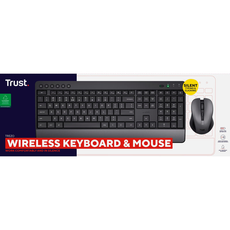 Load image into Gallery viewer, Trust trezo comfort draadloze toetsenbord- en muisset desktopset (zwart, us lay-out (qwerty), 100%)
