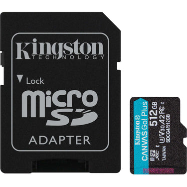 Kingston canvas go! plus microsdxc 512 gb geheugenkaart (zwart, incl. adapter, class 10, uhs-i u3, v30, a2)