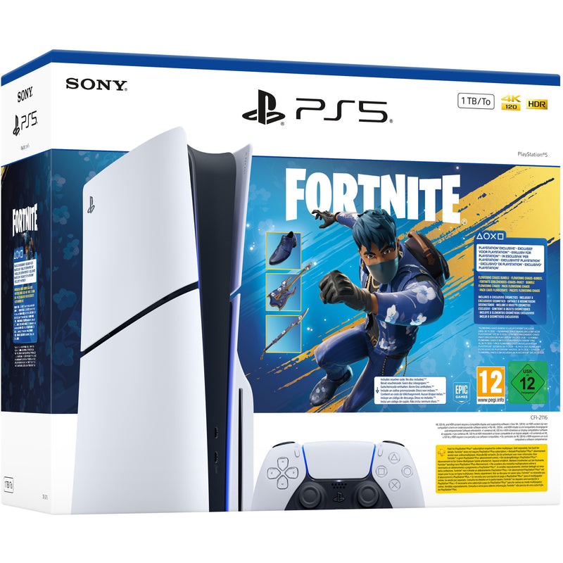 Load image into Gallery viewer, Sony playstation 5 (slim) - 1 tb - fortnite flowering chaos bundel spelconsole (wit zwart)
