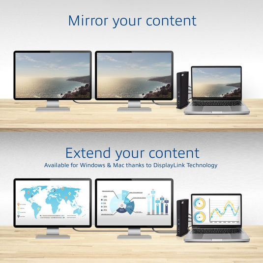 Act connectivity usb-c of usb-a dual monitor docking station (zwart)