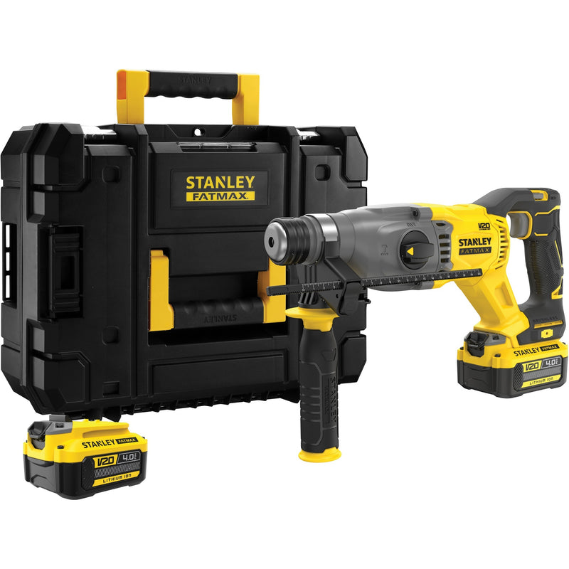 Load image into Gallery viewer, Stanley fatmax v20 18v borstelloze accu hamerboorcombokit boorhamer (geel zwart, sds+, 2 accu's en lader inbegrepen, met koffer)
