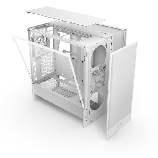 Nzxt h5 flow v2 midi tower behuizing (wit | 1x usb-a | 1x usb-c | tempered glass)