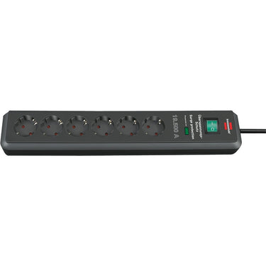 Brennenstuhl secure-tec 19.500a stekkerdoos met overspanningsbeveiliging 6-voudig antraciet 2m h05vv-f 3g1,5