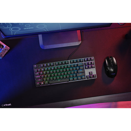 Trust gxt 864 cada compact mechanisch tkl-gamingtoetsenbord, gaming toetsenbord (zwart, us lay-out, huano brown, rgb)