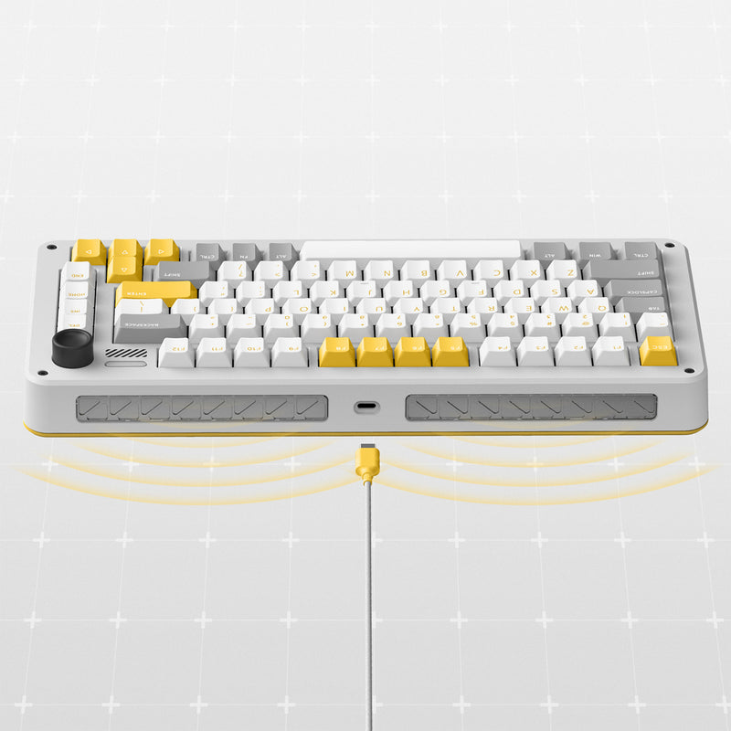 Load image into Gallery viewer, Ty iqunix zx75 gravi wave wireless mechanical keyboard (grijs, us lay-out (qwer), gateron red, 75%, rgb leds, hot-swappable, double-shot pbt, 2.4ghz | bluetooth 5.1 | usb-c)
