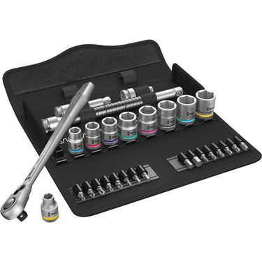 Wera 8100 sb 11 zyklop metalen ratelset, 3 8 gereedschapsset (zwart groen, 29-delig, volledig metalen ratel met vierkantaandrijving)