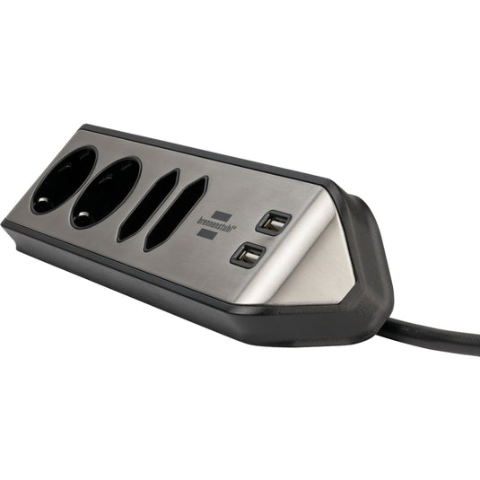 Brennenstuhl estilo hoekstekkerdoos 4-voudig stekkerdoos (zwart roestvrij staal, 2x usb)