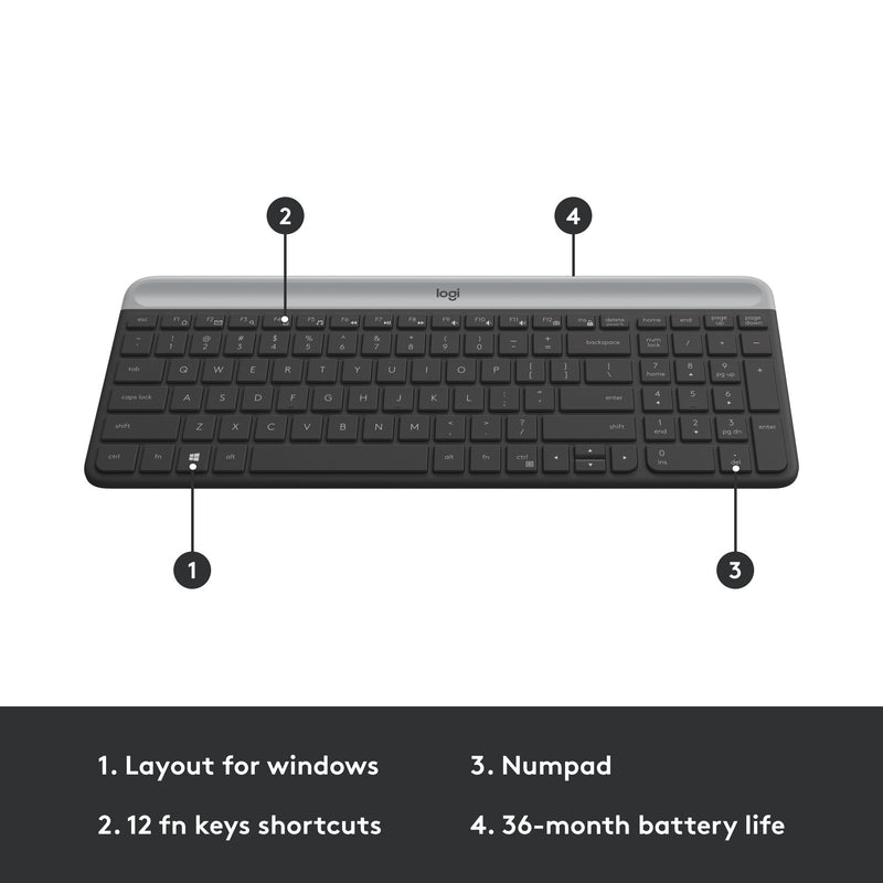 Load image into Gallery viewer, Logitech mk470 slim wireless keyboard and mouse combo , desktopset (zwart, us-international, scissor switches, 1000 dpi)
